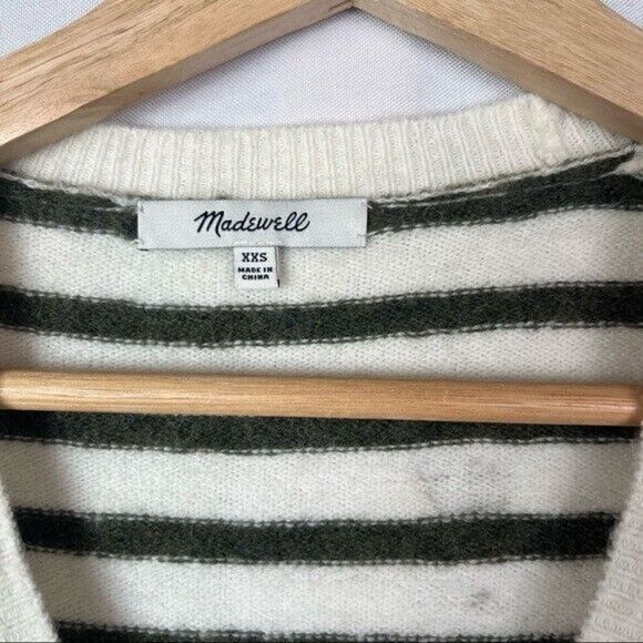 Madewell Wrap Front Sweater in Elthorne Green & White Stripe XXS - Picture 4 of 6